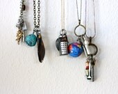 Vintage Charm Neckalce - instant collection - earth - cat - key - long chain - By Corrieberry Pie