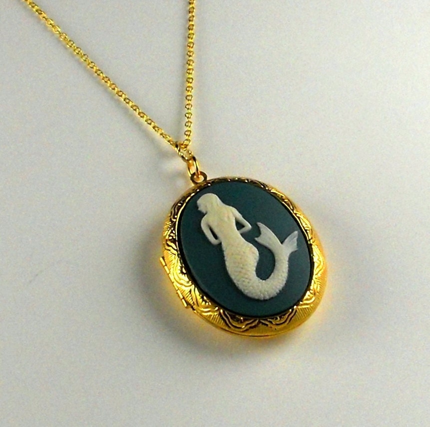 Mermaid Locket Gold Plated Locket Big Locket Necklace Long Chain