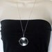 Large Clear Glass Locket, Round Bezel 3D Art Locket, Keepsake Locket, Sterling Silver Long Chain- CRYSTALLINE