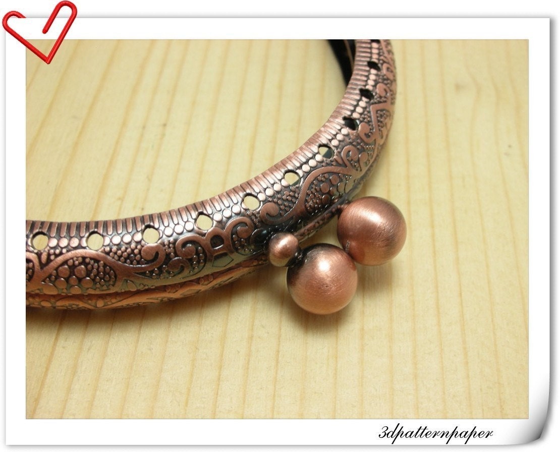 8.5 cm double bobble Red copper carved sewing purse frame A40