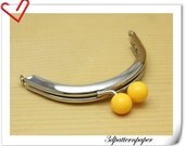 8cm half round Silver purse frame Yellow bobble (purse frame wholesale) AB84