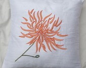 white Chrysanthemum throw pillow cushion cover with orange embroidery 18X18 inch decorative pillow