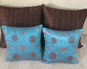 Turquoise blue  throw pillow cover with retro circle design 16 inch - set of 2