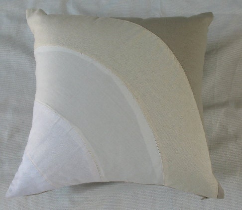 throw pillow cover with white, beige wave design linen 18 inch  IN STOCK