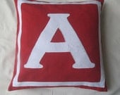 red and white 16 inch monogrammed initial pillows  CUSTOM MADE