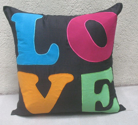 black pillow cover with multicolor LOVE 22 inch cushion cover- INSTOCK