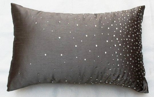 Gray  pillow cover 12X18 embellished with stone detailing