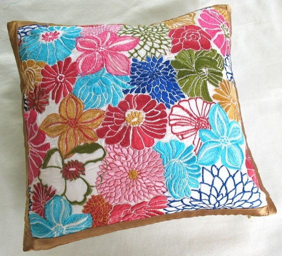 floral multicolor 12 inch throw pillow cover embroidered with flowers
