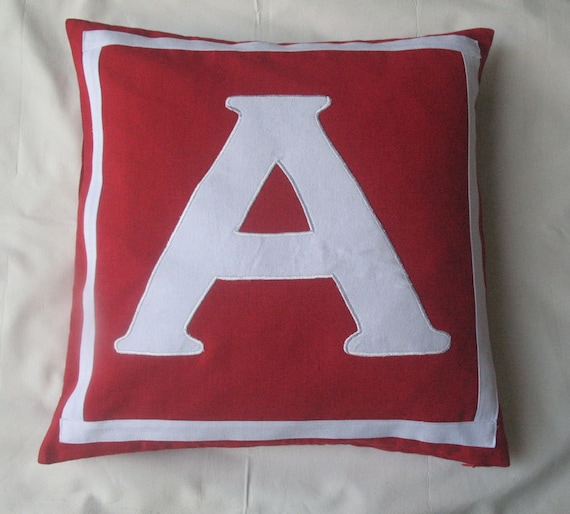 red and white 16 inch monogrammed initial pillows  CUSTOM MADE