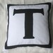 Custom made white throw pillow cover with black letter and border-18 inches monogrammed cushion