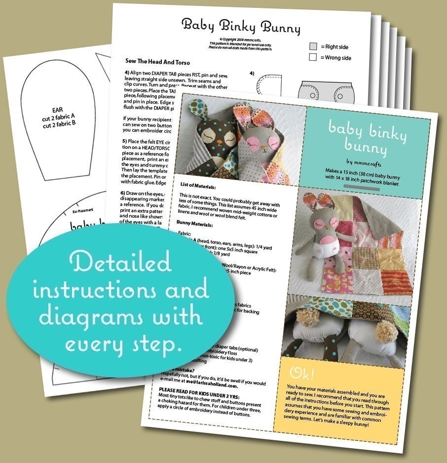 Baby Binky Bunny PDF printable pattern