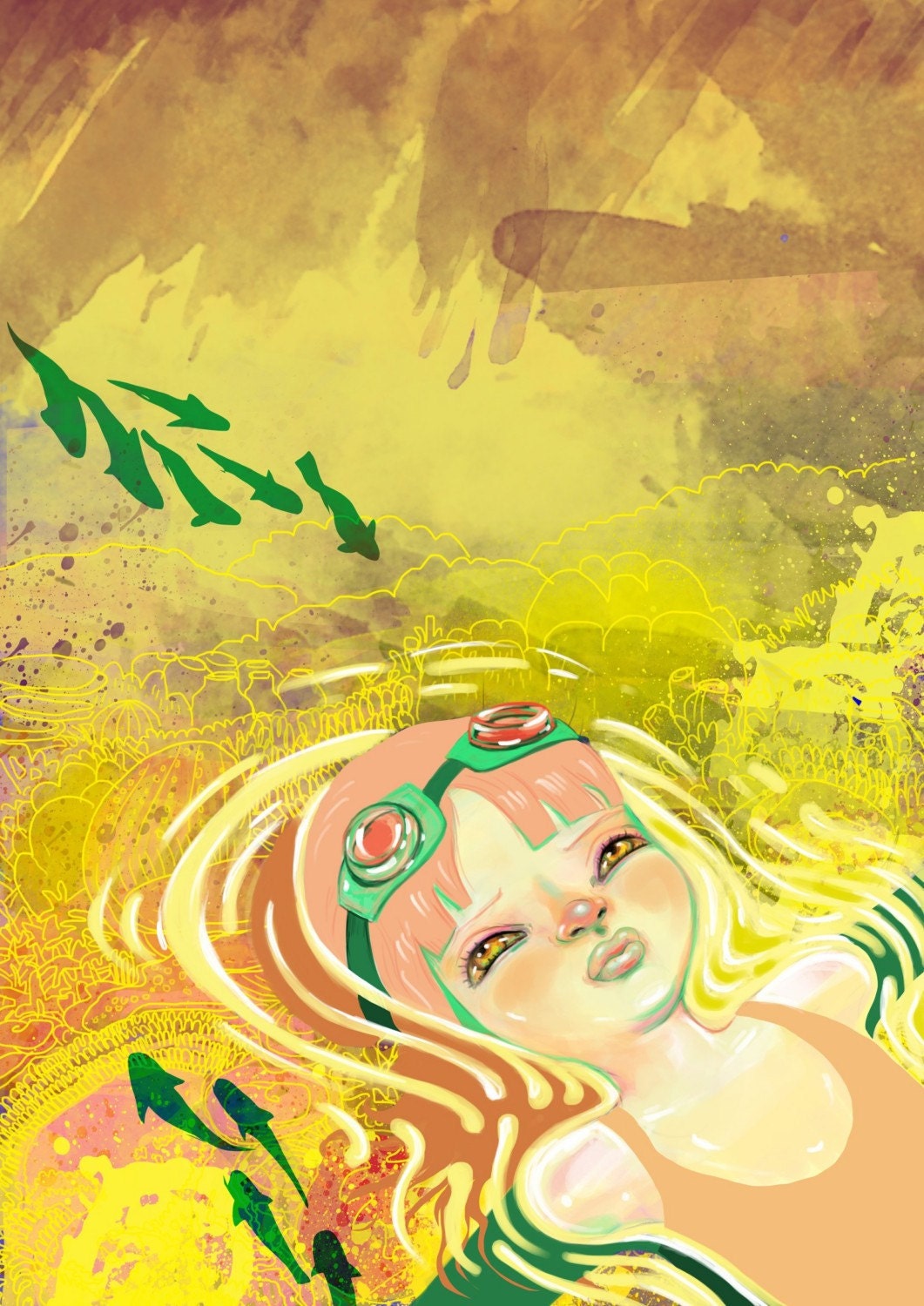 Floating over Honey Coral Limited Edition Art Print