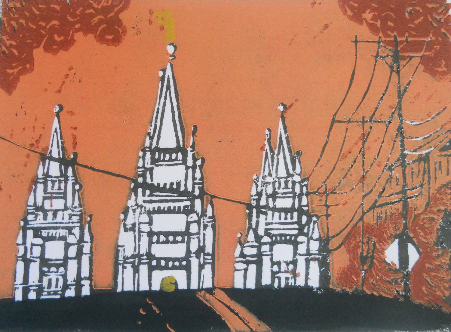 Orange Sky SL Temple Lino-Cut 5 x 7