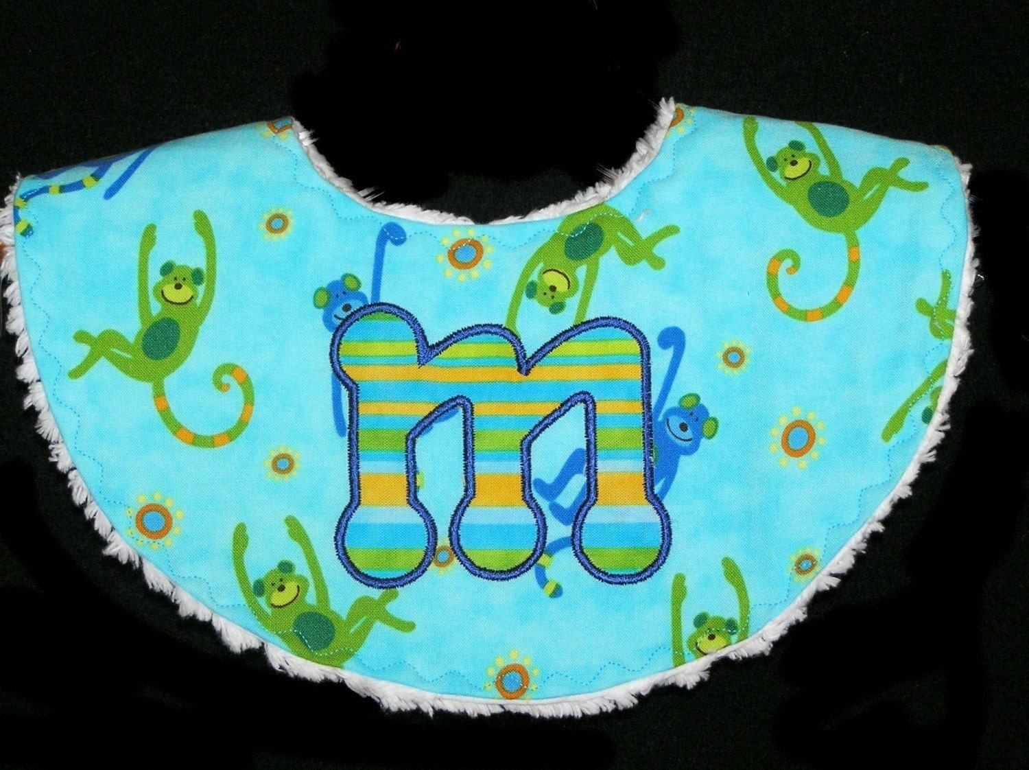 Personalized Baby Bib - Waterproof - Teething Tots - White Chenille - Monkey Shines