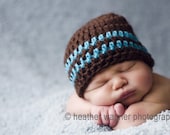 Baby Boy Hat Crochet, Newborn Baby Hats, Baby Photo Prop Hat, Brown, Blue