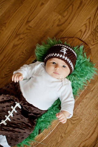 Baby Boy, Baby Boy Hat, Football Hat, Brown with White 0 to 3 Months