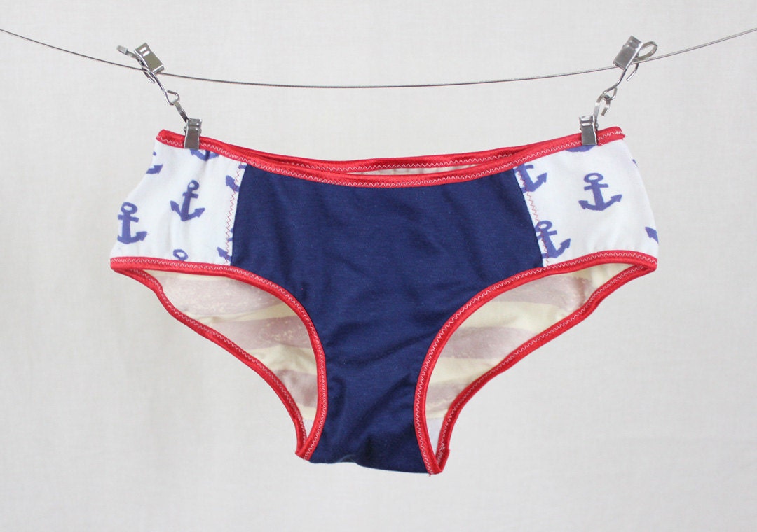 Hey Sailor - Nautical Anchor Red White Blue Stripe Low Rise Panties Knickers Briefs Underwear