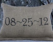 Wedding Date Pillow- Personalized Pillow - Burlap Pillow