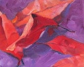 Original painting 'RED LEAVES' by Linda Hunt 6X6