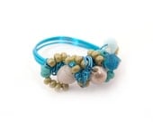 Ocean Wire Wrapped Ring with Shells and Swarovski Crystals size 7 - By the Sea by Amber