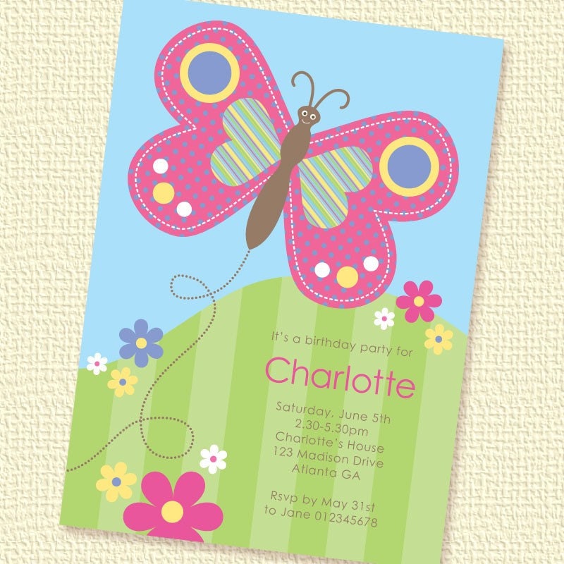 Happy Butterfly Birthday Party Invitation Printable Custom Personalized (Digital File)