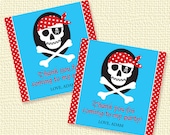 Pirate Skull Red Party Favor Tags or Stickers Personalized Printable (Digital File) Il_170x135