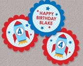Space Rocket Cupcake Toppers or Party Circles Personalized Printable (Digital File) Il_170x135