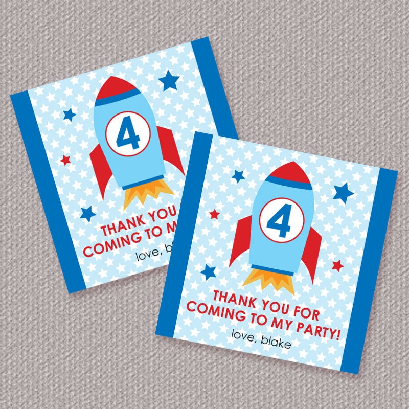 Space Rocket Party Favor Tags or Stickers Personalized Printable (Digital File) Il_170x135