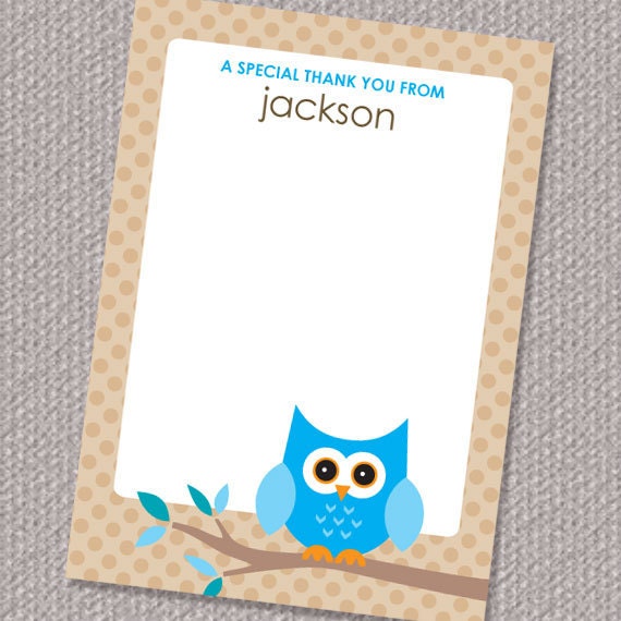 Little Owl Boy Thank You Card Printable Custom Personalized (Digital File) Il_170x135