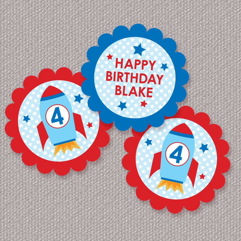 Space Rocket Cupcake Toppers or Party Circles Personalized Printable (Digital File) Il_570xn