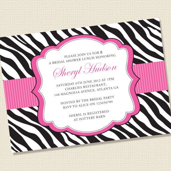 Zebra Label Bridal Shower or Party Invitation Printable Personalized (Digital File) Il_570xn