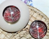 Cherry Red Earrings - Delicate frosty silver leaf skeletons - Handmade in the UK