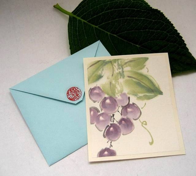 Hanging Grapes - 1 Handpainted Card and Envelope