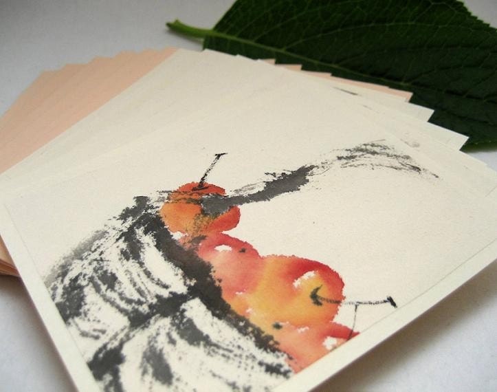 Cherry Basket - 1 Handpainted Card and Envelope