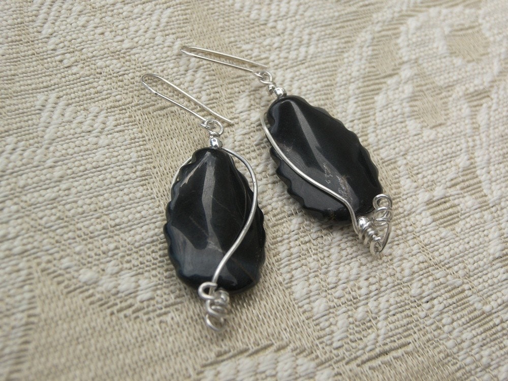 Blue Tiger Eye Sterling Silver Wire Wrapped  Earrings