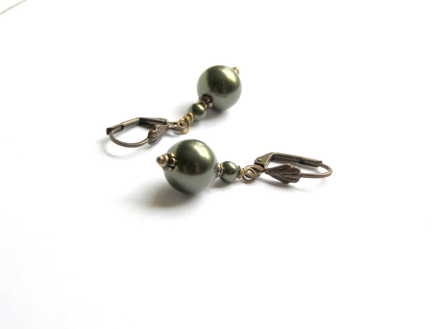 Classic Dark Green Swarovski Single Pearl Drop Earrings
