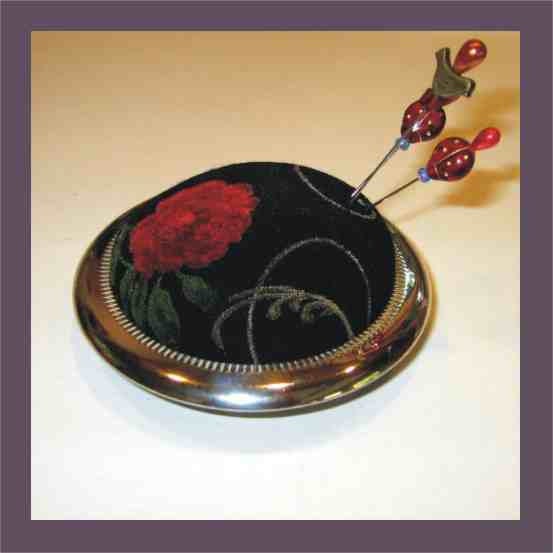 Pincushion - Silverplated Base - Decorative Sewing Pins