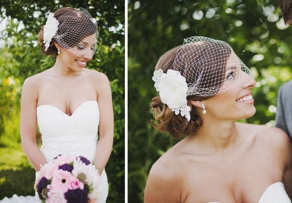 Lacey Bloom with a Detachable Birdcage Veil - White, Ivory, Or Black