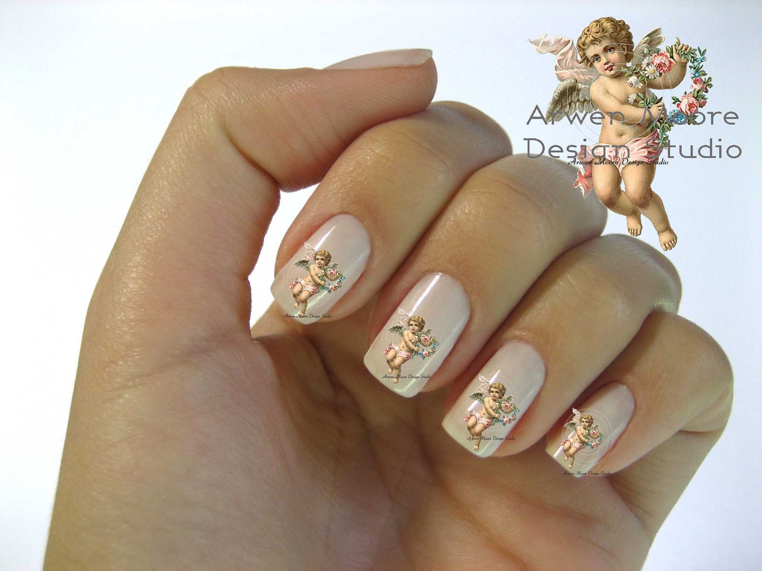 Vintage Design Little Sweet Winged Angel With Roses Nail Art Waterslide Water Decals Miniature- ag-004