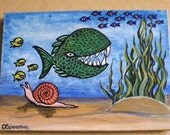 Big Fish, big teeth. Original acrylic painting on canvas.