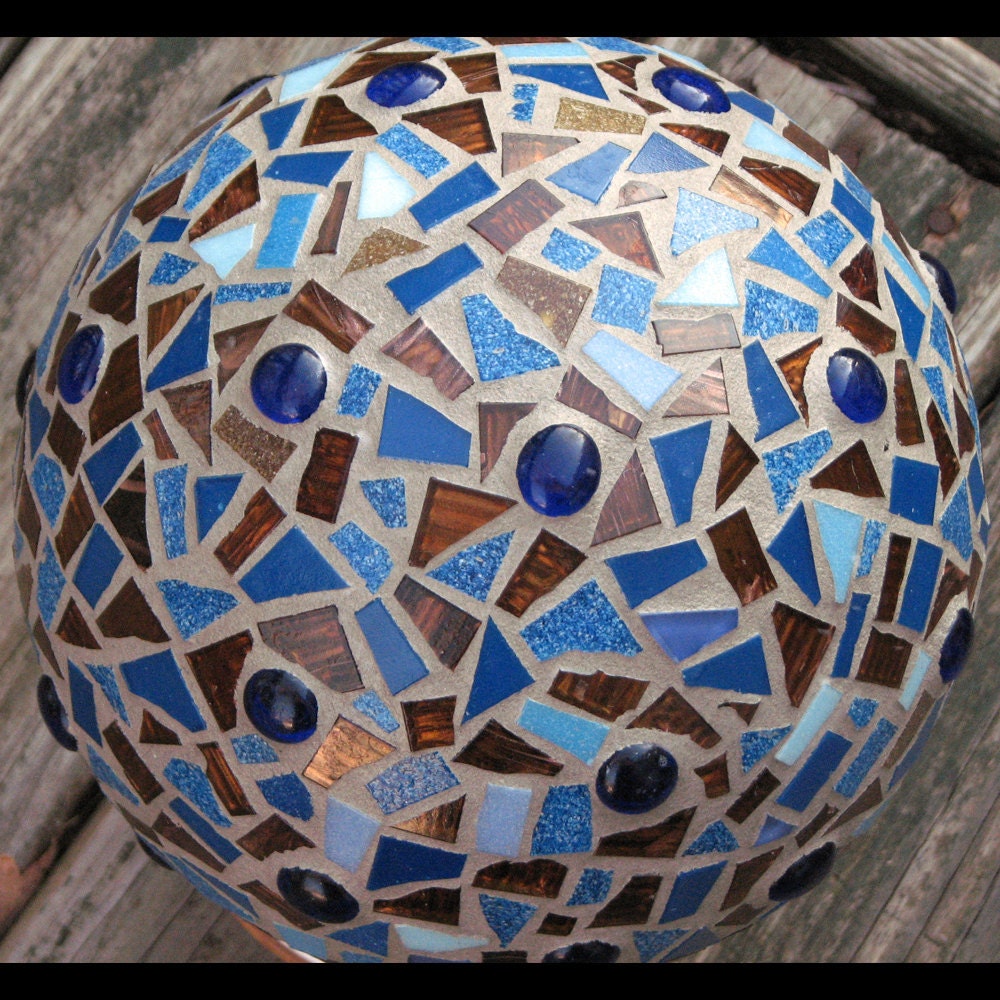 Mosaic Garden Sphere Made from a Recycled Bowling Ball