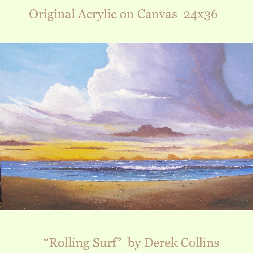 original acrylic Abstract Ocean Sunset Beach Coastal Impressionism  new 24x36