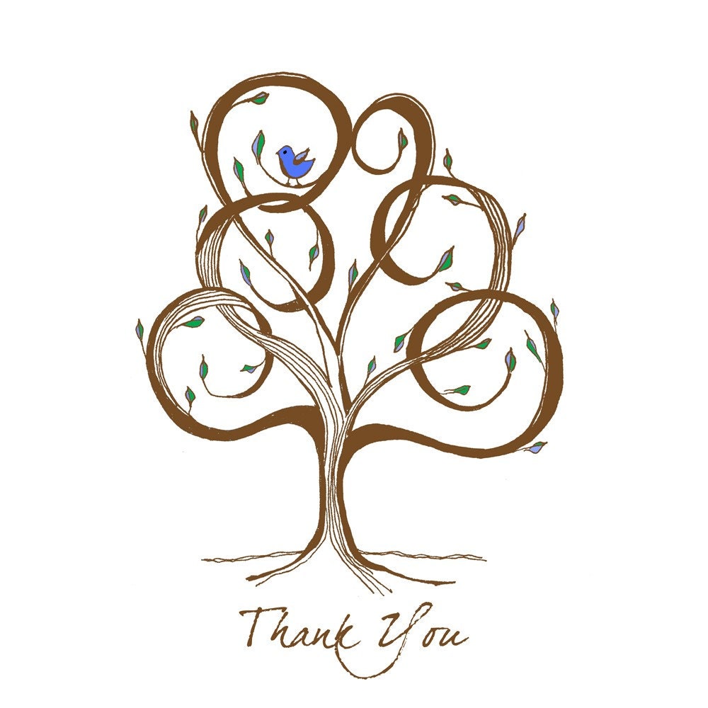 Swirl Tree - thank you card, set of 8