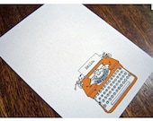 Typewriter Cards - Set of 10 Orange, Yellow or Aqua or Red Notecards - Hello or thank you notes