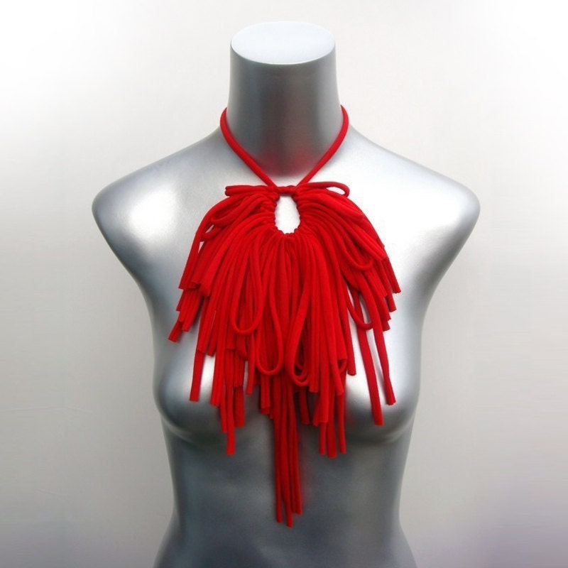 Bib Necklace Jewelry Womens Fashion Fabric Necklace Bibs Jewellery Tribal African Neckpiece Choker Fiber Unique Ethnic Cotton Apple Red CIJ
