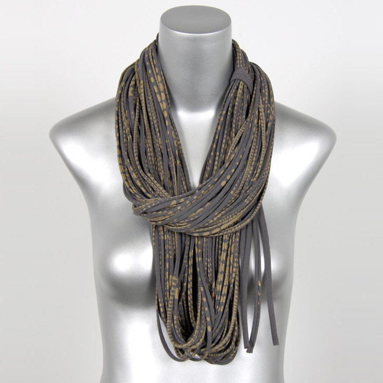Grey Circle Scarf - Infinity Scarf - Eternity Loop - Gold - Summer Winter Womens Mens Necklace Fabric Jewelry Tribal Burning Man Scarves CIJ