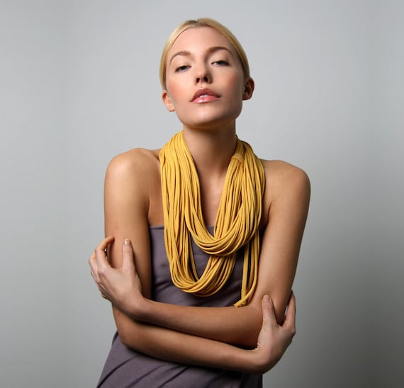 Yellow Infinity Scarf Circle Scarf - Fabric Necklace - Yellow - Honey Gold - Spring Summer Scarf Fashion Womens Mens Necklace Fabric Jewelry