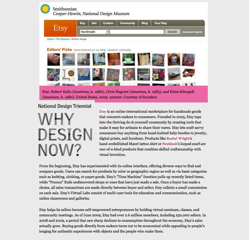 Smithsonian Cooper-Hewitt National Design Triennial and Etsy