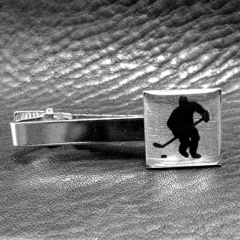Ice Hockey Player Silver Leaf Tie Clip