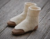 Baby Booties, Leather & Wool, Eco Friendly, Size 6-18, 12-24 months, Snow Fort